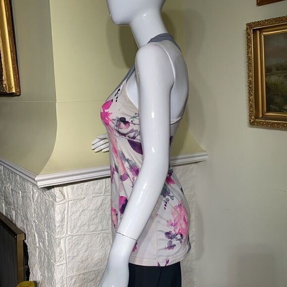 Lululemon Scoop Neck Tank Top Blurred Blossoms White / Heathered Fossil - Picture 6 of 16